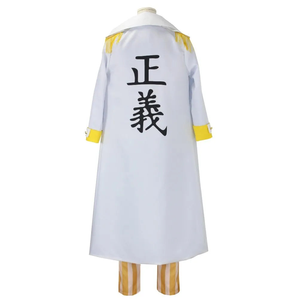 One Piece-cosplaykostuum – marineadmiraal-outfit (jas met “Justice”)