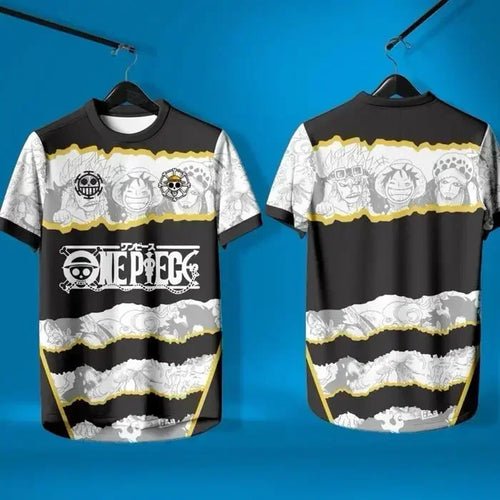 One Piece-sportshirt - Ontwerp met draak en golven (Zwart en goud)