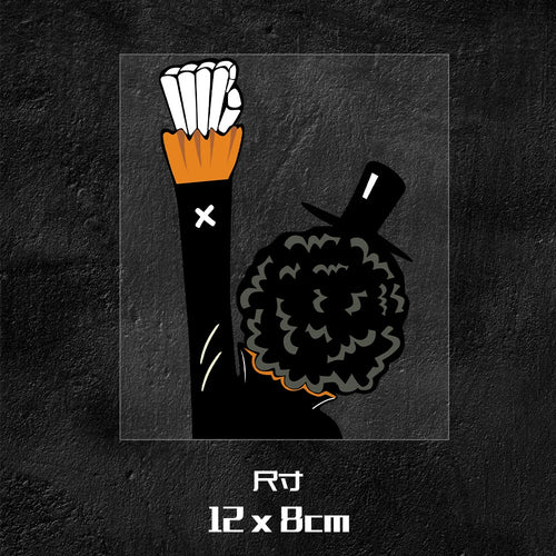 One Piece-sticker - Silhouet van Brook "Afro & wandelstok" (12x8cm)
