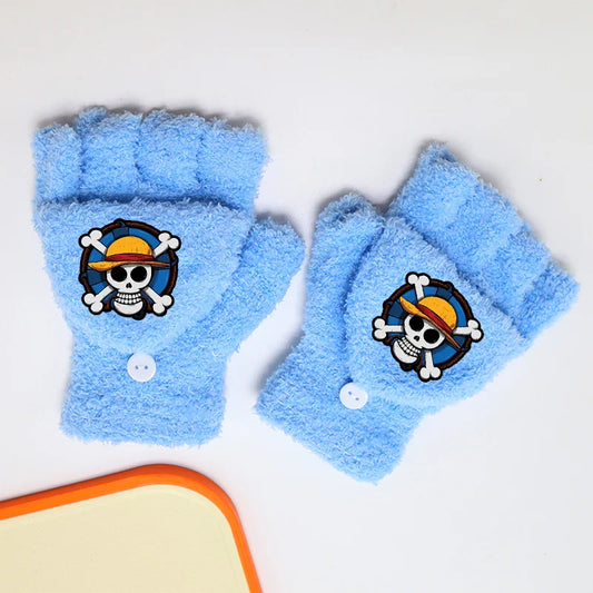 One Piece-handschoenen – Luffy chibi blauwe achtergrond