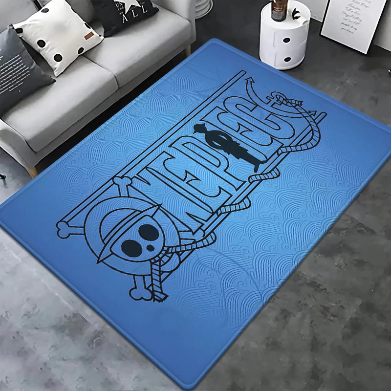 One Piece-tapijt - Mugiwara Skull-logo (azuurblauw ontwerp)