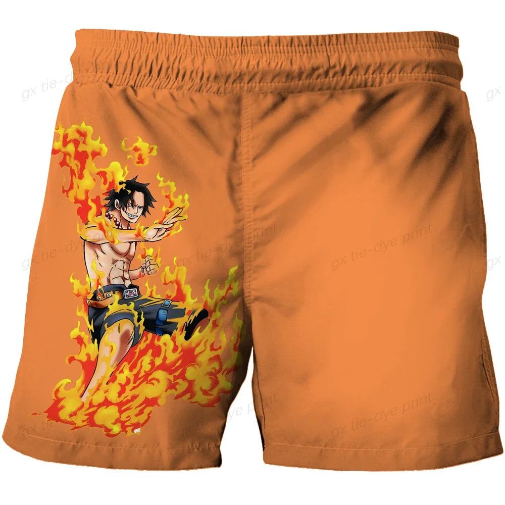 One Piece-zwembroek - illustratie van Luffy en oranje landschap