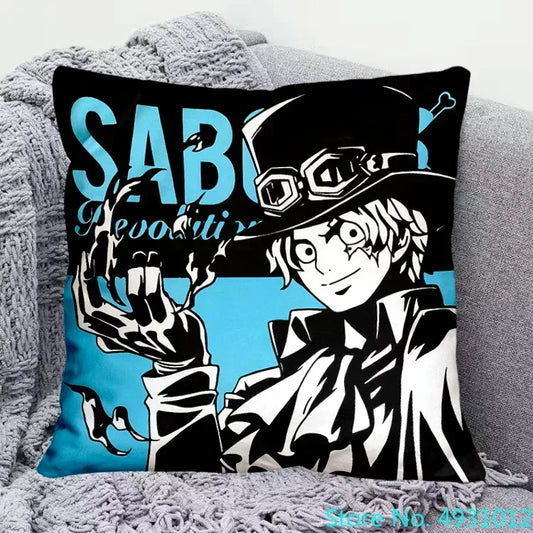 One Piece-kussenhoes - portret van Sabo (blauw)