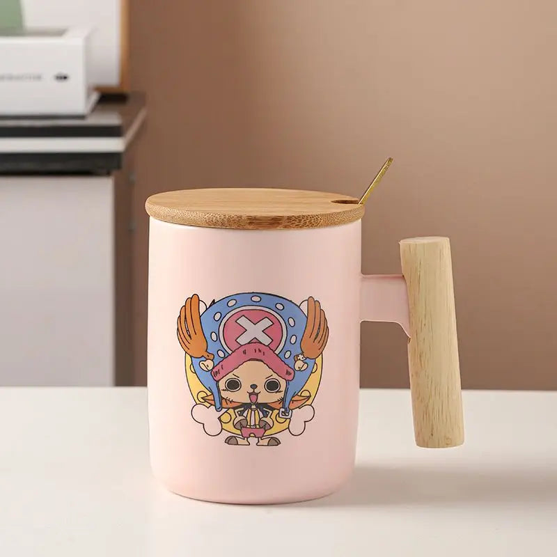One Piece-mok - Tony Tony Chopper kawaii met houten handvat