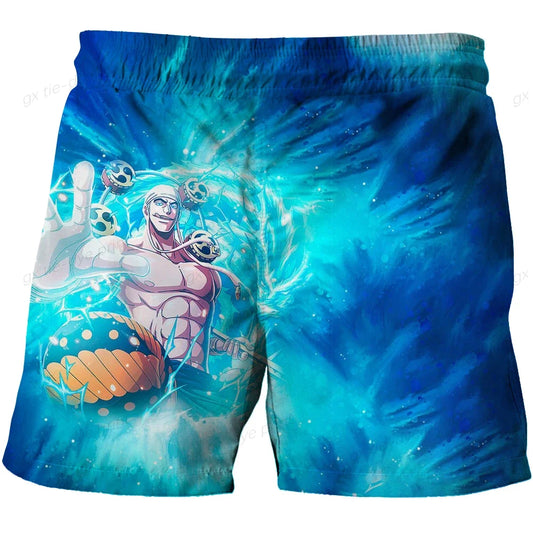 One Piece-zwemshort – Motief met blauw aura en de Mugiwara-crew