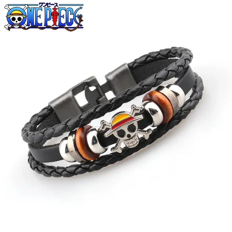 One Piece-armband – Gevlochten leer en Luffy-skull