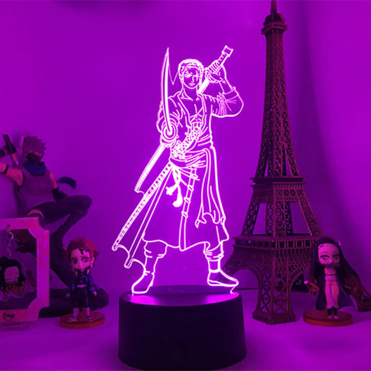 One Piece LED-nachtlamp - Roronoa Zoro in Harnas (Paars)