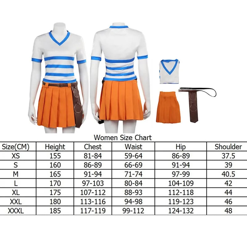 One Piece-cosplaykostuum - Nami-outfit (schooluniform met rok)
