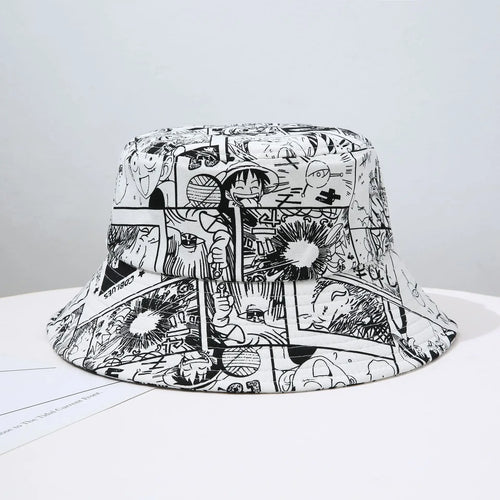 One Piece-bucket hat – Zwart-wit manga