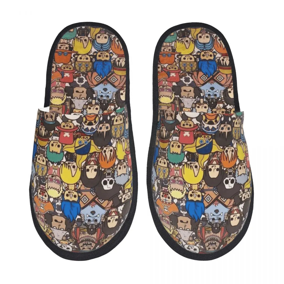 One Piece-pantoffels - collageontwerp met veelkleurige personages