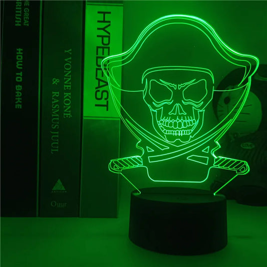 One Piece LED-nachtlamp - Jolly Roger-embleem van Luffy (Groen)