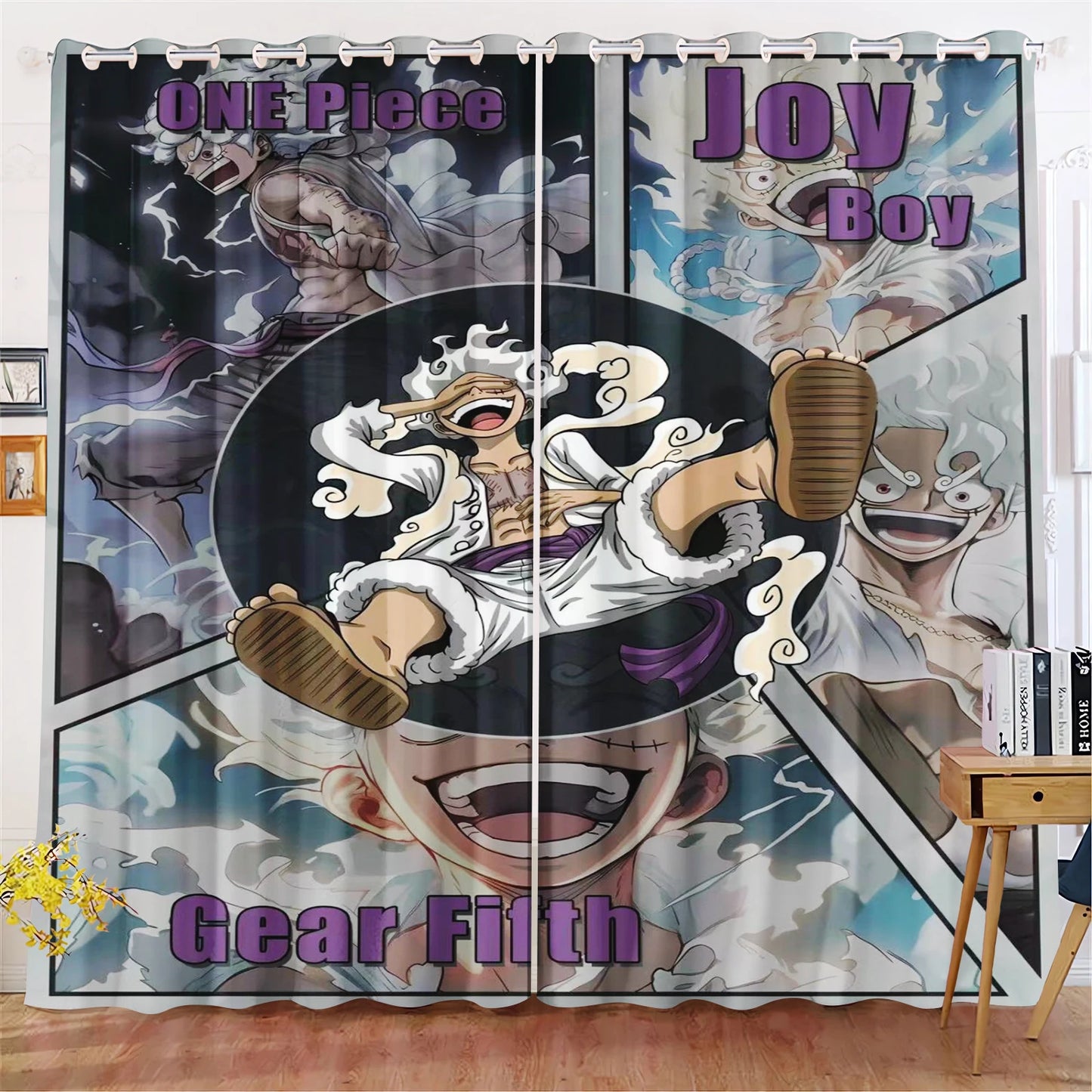 One Piece-gordijn - Luffy Gear 5 ‘Joy Boy’ (artistieke HD-illustratie)