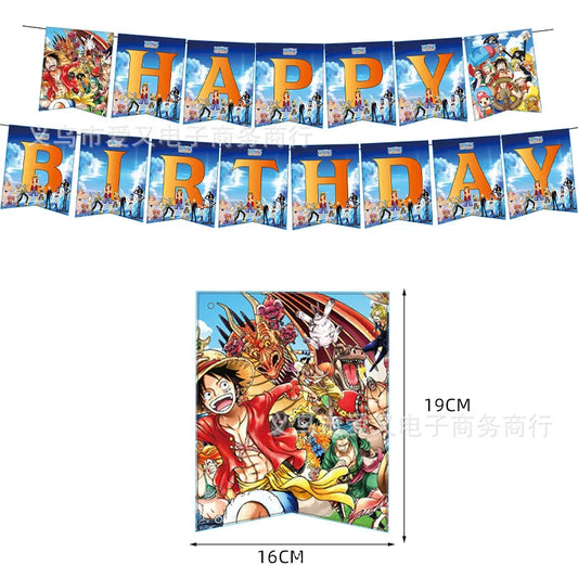One Piece-“Happy Birthday”-banner – feestelijke slinger met Luffy