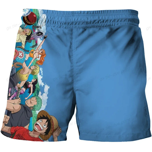 One Piece-zwemshort – Donkerblauw design met chibi-personages