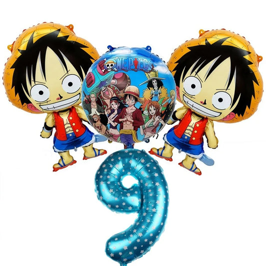 One Piece-ballonnenset - Verjaardagsdecoratie voor 9 jaar (blauw cijfer)