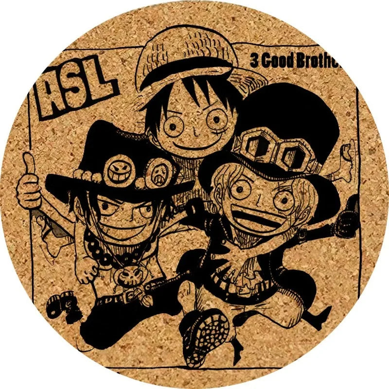 One Piece-onderzetters - ASL-trio (Ace, Sabo, Luffy) van kurk