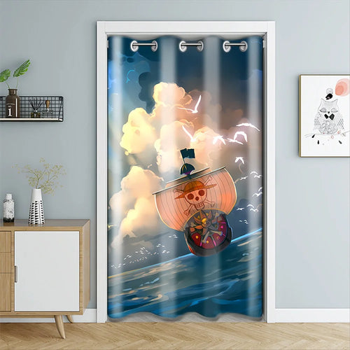 One Piece-deurgordijn - het schip Thousand Sunny op de oceaan