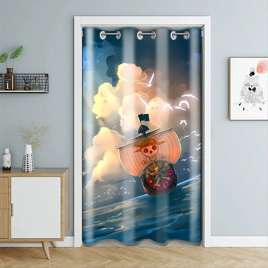 One Piece-deurgordijn - het schip Thousand Sunny op de oceaan