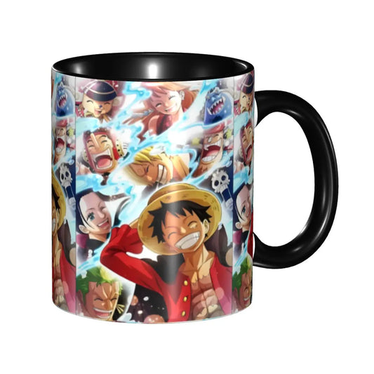 One Piece-mok - kleurrijke collage van de Strohoedbemanning