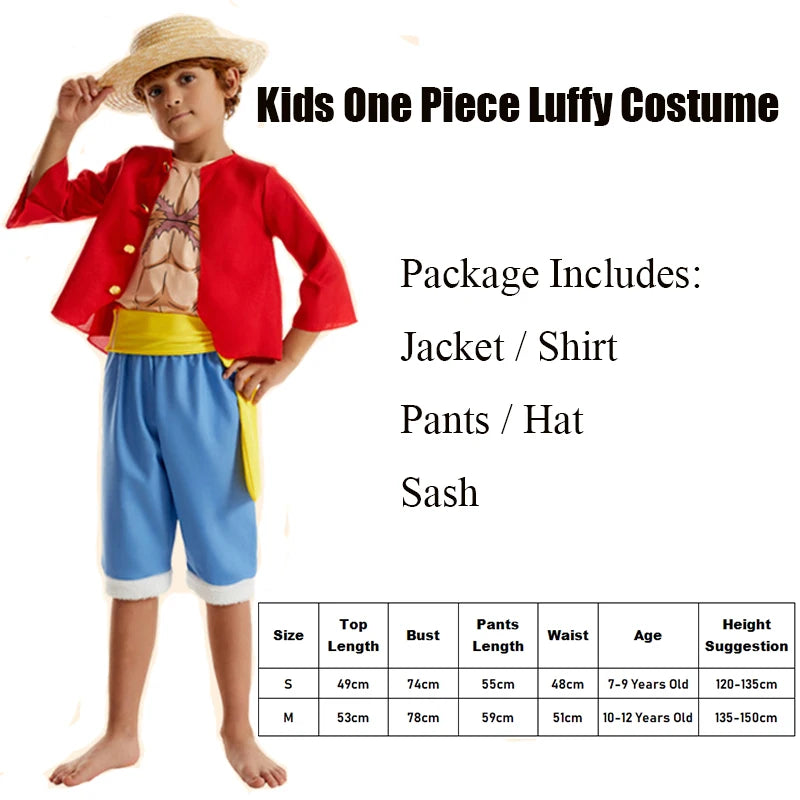 One Piece-kostuum - Kinderoutfit Monkey D. Luffy (met hoed)