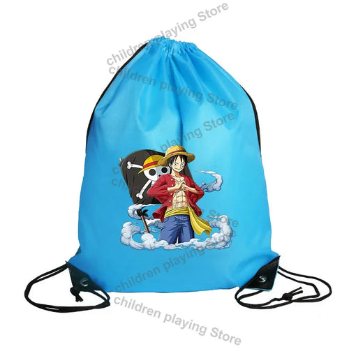 One Piece-rugzak met trekkoord – Monkey D. Luffy blauwe surfillustratie