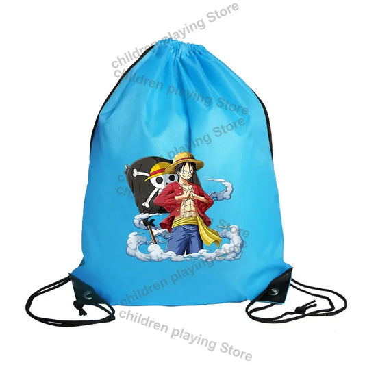 One Piece-rugzak met trekkoord – Monkey D. Luffy blauwe surfillustratie