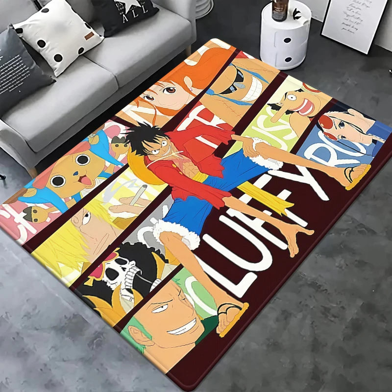 One Piece-tapijt – feestelijke scène met Chopper en Luffy (cartoonstijl)
