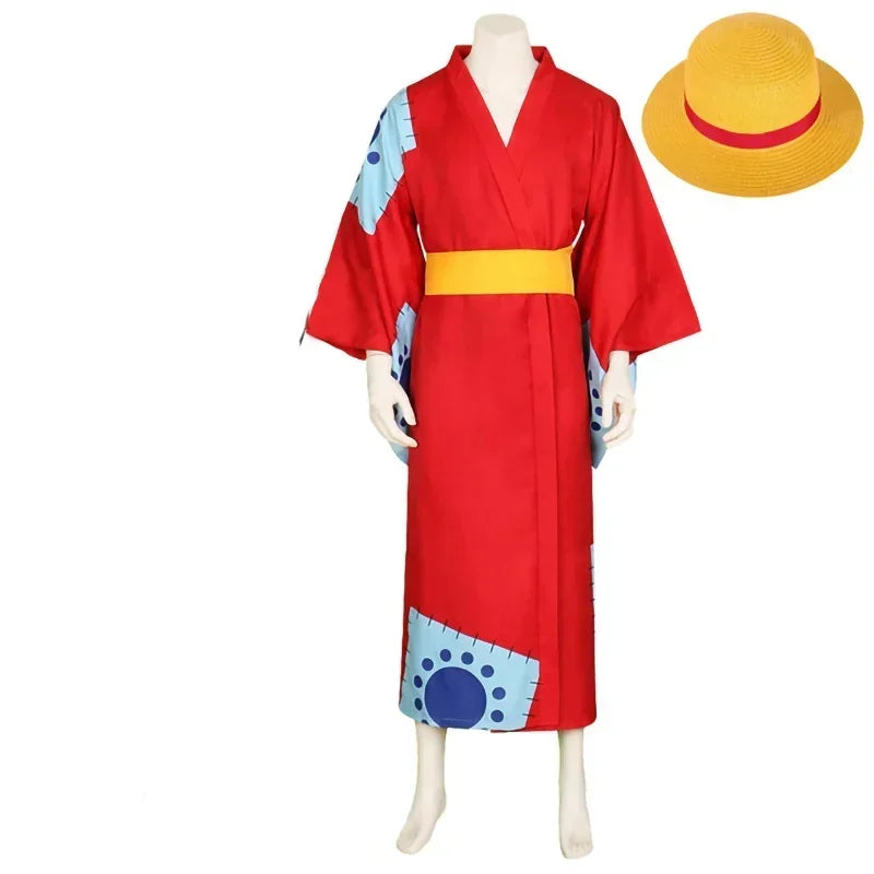One Piece-cosplaykostuum – kimono-outfit van Monkey D. Luffy (Wano)