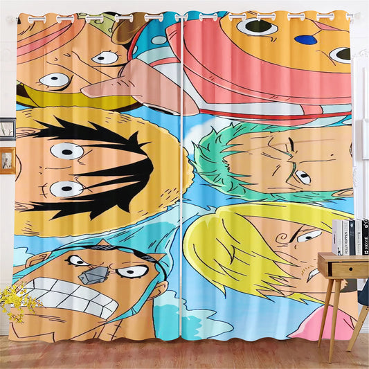 One Piece-gordijn – close-upp portretten van de Mugiwara (anime-stijl)