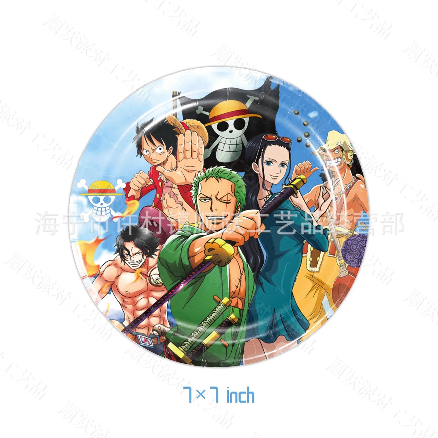 Ronde One Piece-borden - illustratie van de crew in Wano Kuni-stijl