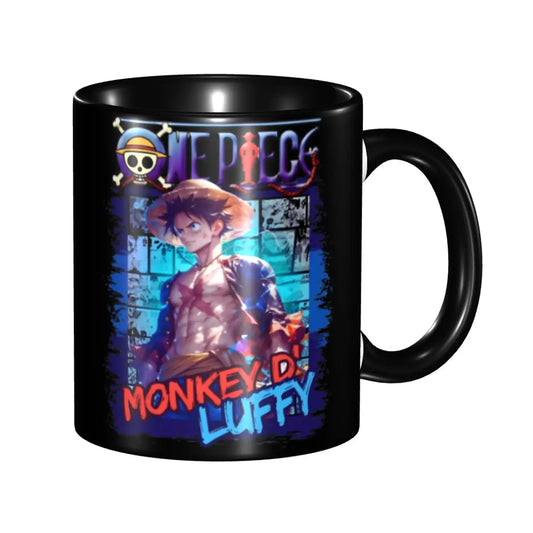 One Piece-mok - Luffy in retrostijl met houten accessoires