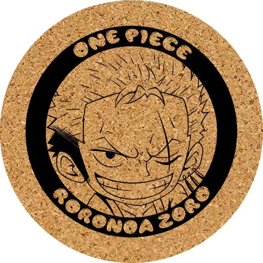 One Piece-onderzetter – Wanted Roronoa Zoro met kurkgravure