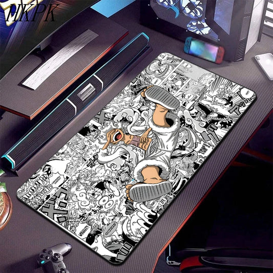 One Piece-bureaumat - collage van zwart-witte mangapanelen