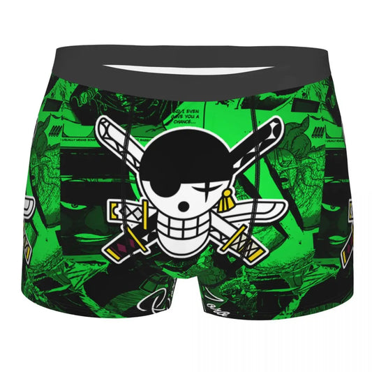 One Piece-boxershort - Roronoa Zoro en Jolly Roger (Groen)