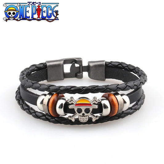 One Piece-armband – Gevlochten leer en Luffy-skull