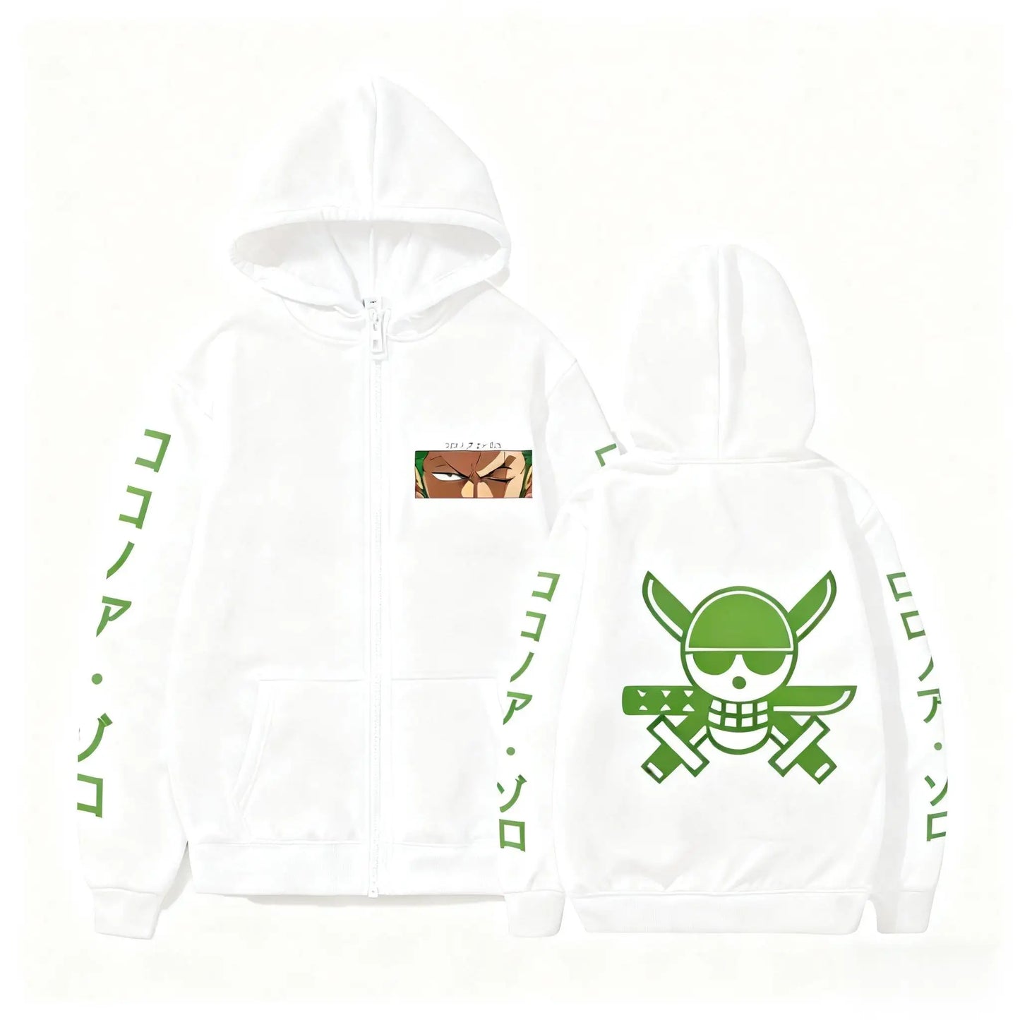 One Piece-hoodie – Zoro Roronoa-design (wit & groen)