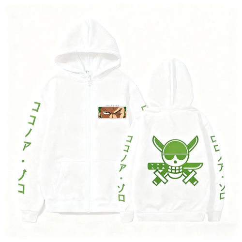 One Piece-hoodie – Zoro Roronoa-design (wit & groen)