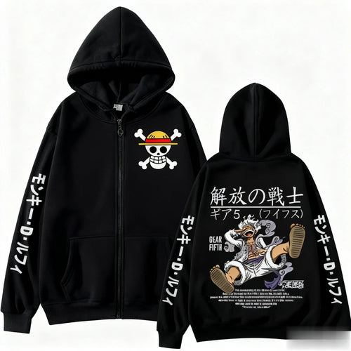 Oversized One Piece-hoodie - Monkey D. Luffy Gear 5 (Zwart)
