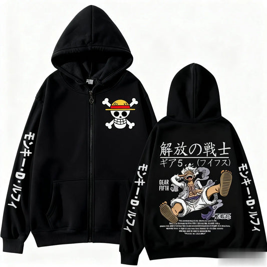 Oversized One Piece-hoodie - Monkey D. Luffy Gear 5 (Zwart)