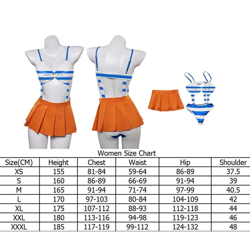One Piece-cosplaykostuum - Nami-outfit (schooluniform met rok)