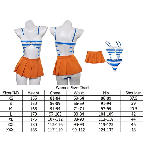 One Piece-cosplaykostuum - Nami-outfit (Zou-versie met oranje rok)