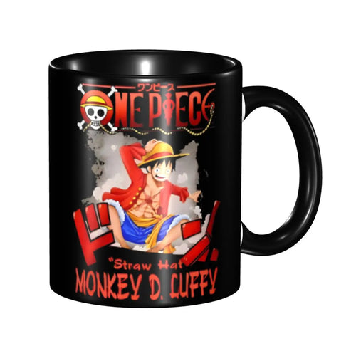 One Piece-mok – Luffy Minimalistisch Design en Houten Deksel