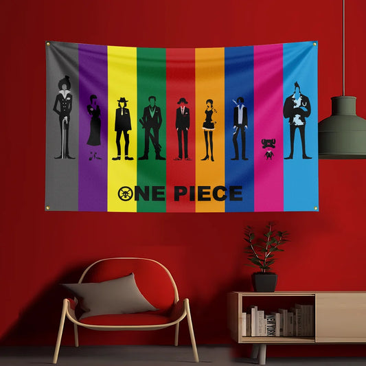 One Piece-vlag - silhouet van de Mugiwara-bemanning (meerkleurig)