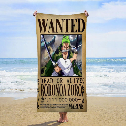 One Piece-strandlaken - Wanted Roronoa Zoro (gevecht)