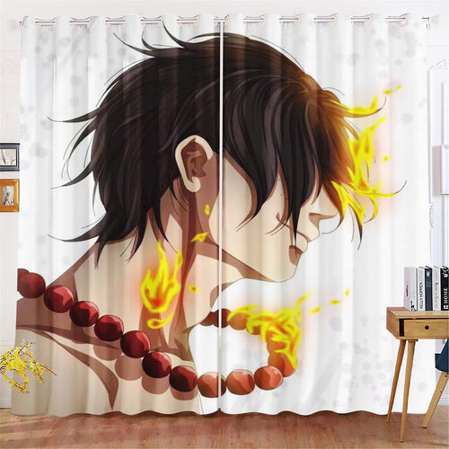 One Piece-gordijn – portret van Portgas D. Ace (effect van intense vlammen)