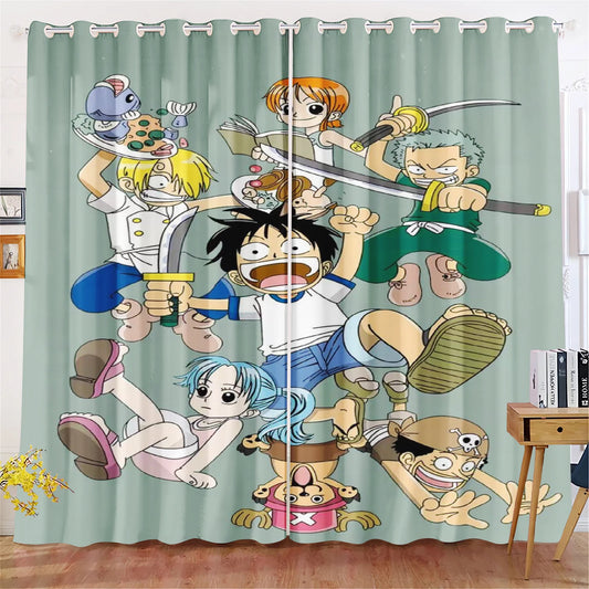 One Piece-gordijn - vrolijke illustratie van de volledige crew