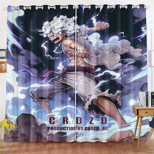 One Piece-gordijn - Luffy Gear 5 "Sun God" (HD-actiepose)