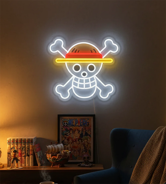 One Piece-neonlamp - Lichtgevend Jolly Roger-schedellogo