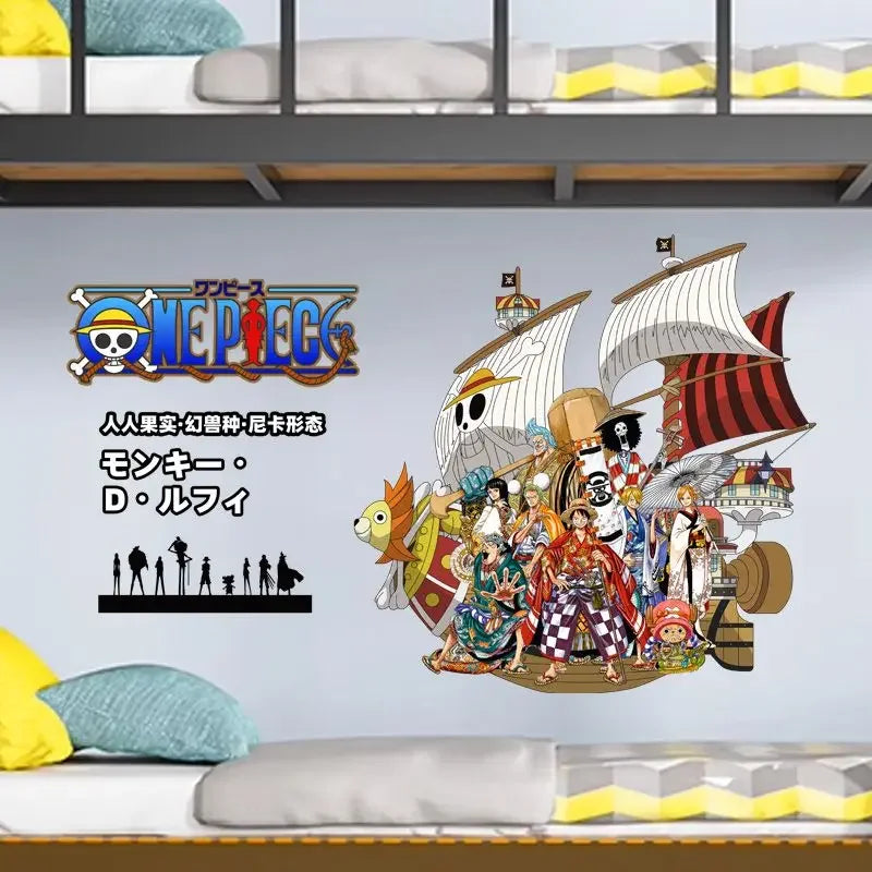One Piece-wandtapijt – het schip Thousand Sunny en de complete bemanning
