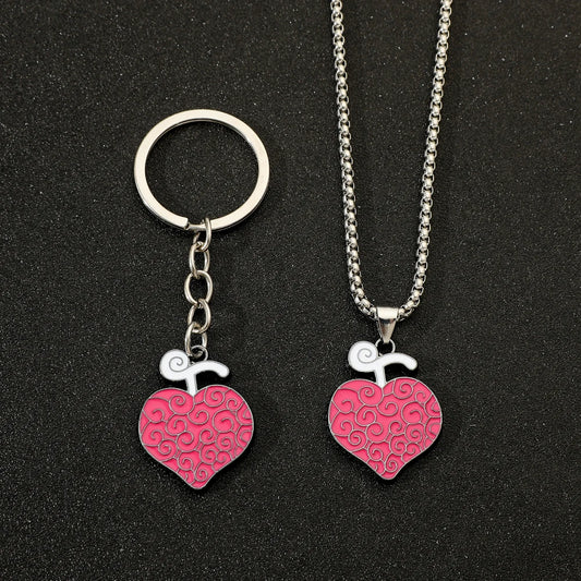 One Piece-sleutelhanger – Roze hartvormige ketting van Trafalgar Law